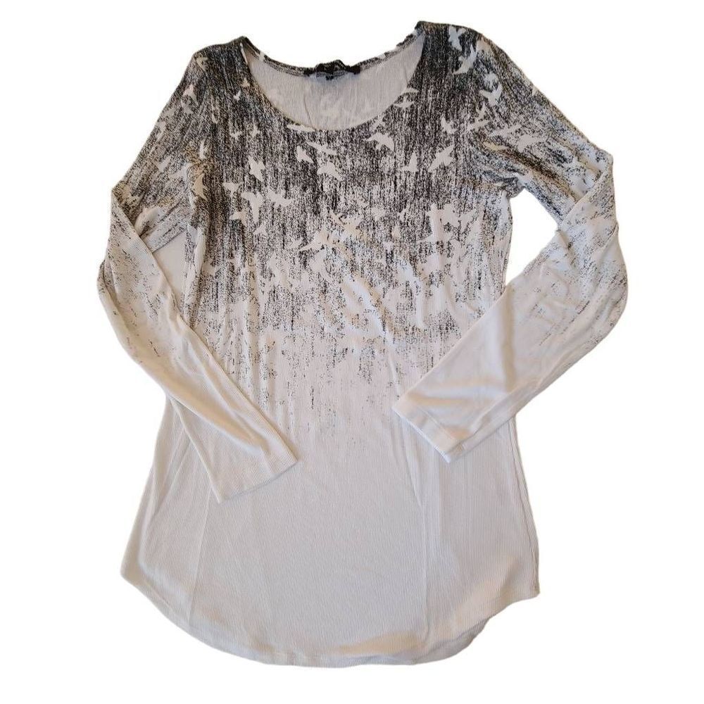 Fifteen Twenty Womens Long Sleeve White Black Tee Shirt Large